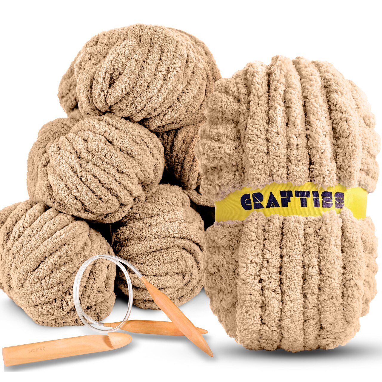 8 Rolls Chunky Chenille Yarn for Crocheting - Jumbo 7 Weight (27 yds, 8 oz Each Skein), Bulky Thick Crochet Knit Blanket Chunky Yarn for Hand Knitting with Giant Hook and Needles